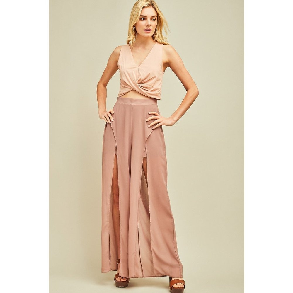 Entro Solid Slit Maxi Pants, Latte